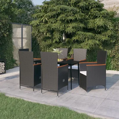 Produktbild von "2026 Promotion" 7-tlg. Garten-Essgruppe - mit Tisch und Stühlen - mit Kissen - Schwarz - Gartenmöbelset CC4584