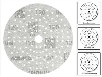 Produktbild von MIRKA Klett-Schleifscheibe (CER) Multilochung,Ø 150 mm, Körnung: 120