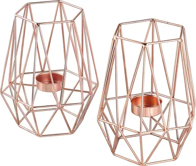 Produktbild von Echtwerk 2-teiliges Teelicht-/ Kerzenhalter Set "Vintage Big", Kupfer-Edition, Geometrisches Design, Votiv Kerzenhalter für Wohnzimmer/ Schlafzimmer/ Esstisch, Tischdeko für Hochzeiten