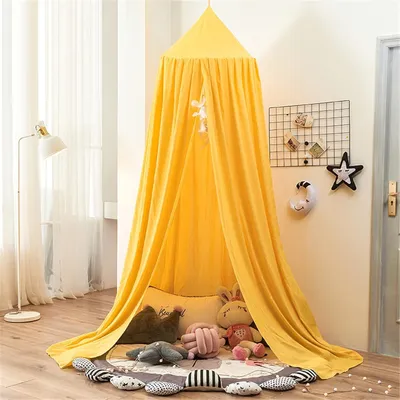 Produktbild von Baldachin, Betthimmel Kinder, Babybett Bettvorhang Hängende Rund Princess Insektennetz Moskitonetz für Kinderzimmer und Spielzimmer Dekoration (Gelb)