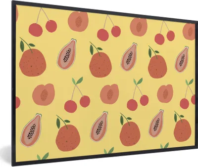 Produktbild von MuchoWow® MuchoWow® Gerahmtes Poster Obst - Rot - Gelb - Muster 60x40 cm - Poster mit zchwarzem Bilderrahmen - Printing - Wanddeko Schlafzimmer