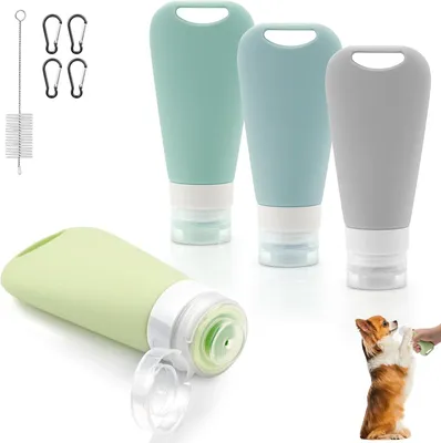 Productafbeelding van Voertube voor honden - 4 stuks - 90 ml - navulbaar siliconen - met karabijnhaak en reinigingsborstel