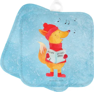 Produktbild von Mr. & Mrs. Panda Topfuntersetzer Fuchs Sänger - Eisblau - Geschenk, Weihnachten, topfhalter, Ofenlappen, Füchse, Topflappen, Set, Winter, Topflappenset, Singen