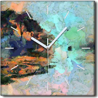 Produktbild von Coloray Uhr auf Leinwand 30x30 cm Wand Uhr Dekoration Wohnzimmer Segeltuch weiße Zeiger -Wasserinsellandschaft