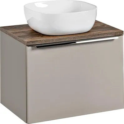 Produktbild von Waschtisch-Unterschrank Set 60cm PUEBLA-56-TAUPE in taupe mit Vintage Eiche, Keramikbecken, 2 Softclose-Schubkästen, B/H/T 60,4/62,5/46 cm