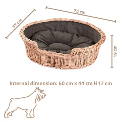 Immagine prodotto di Cestino per cani in vimini ovale con cuscino 75X57 H19 CM