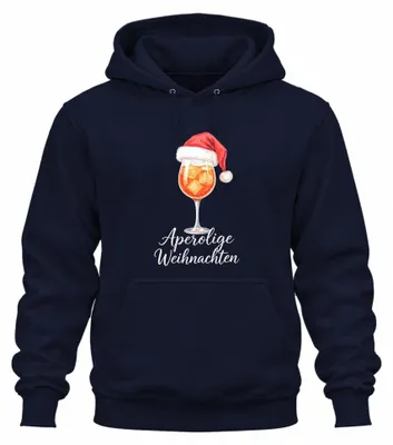 Imagen del producto de Sudadera con capucha uni, estilo "Aperol Spritz" para Navidad, con motivos navideños, color azul marino, talla XL