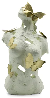 Abstrakte Frauen-Skulptur mit Schmetterlingen, Harz, 41 cm