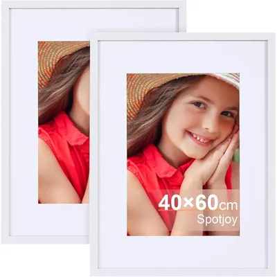 Productafbeelding van Fotoframe 40x60 cm, houtlook, met passe-partout, MDF, set van 2, wit