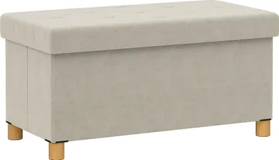 Obrázek produktu pro Úložná lavice a puf - Skládací sedací truhla/otoman - Objem 67 l - Sametový potah - 76 × 38 × 38 cm - Nosnost až 120 kg - Bílá barva