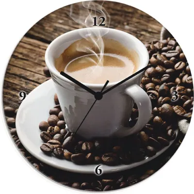 Produktbild von ARTland Glas Wanduhr Funkuhr - schwarzer Zeiger Heißer Kaffee - dampfender Kaffee Größe: 30x30 cm