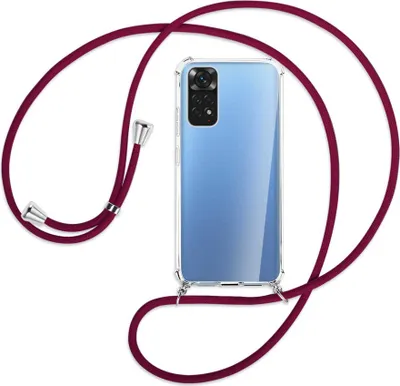 Produktbild von Handykette Backcover-Schutzhülle mit Band (Metall silberfarben) für Xiaomi Redmi Note 11S 4G - dunkelrot