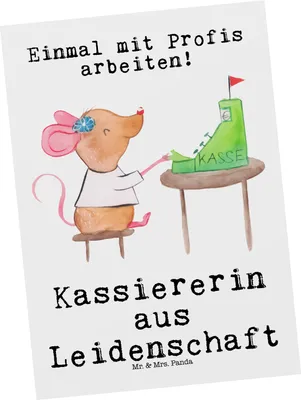 Produktbild von Mr. & Mrs. Panda Postkarte Kassiererin Leidenschaft - Weiß - Geschenk, Kassenwartin, Fotokarte, Grußkarte, Witzig, Spruch, Lustig, Postkarten, einzelkarte, Ansichtskarte