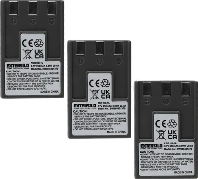Produktbild von EXTENSILO 3x Akku kompatibel mit Canon Digital Ixus 330, 400, 300, V, 430, 500, V2, V3 Kamera (950 mAh, 3,7 V, Li-Ion)