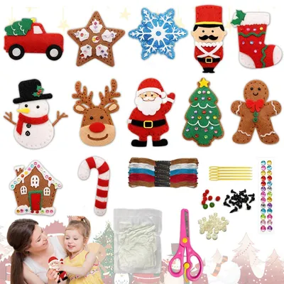 Productafbeelding van 12-delige naaiset voor kinderen, kerstthema, met accessoires, afbeelding van kersthirschen
