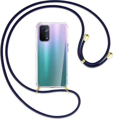 Produktbild von Handykette Backcover-Schutzhülle mit Band (Metall goldfarben) für Oppo A54 5G / A74 5G (CPH2197) - dunkelblau