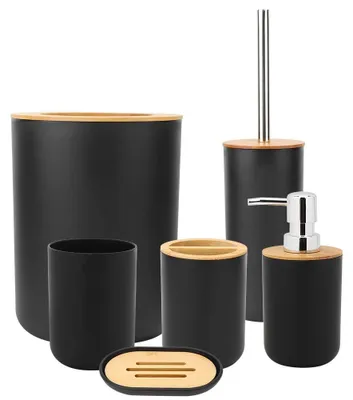 Produktbild von Omgoods – 6-teiliges Badezimmer-Set mit Seifenspender und Zahnbürstenhalter