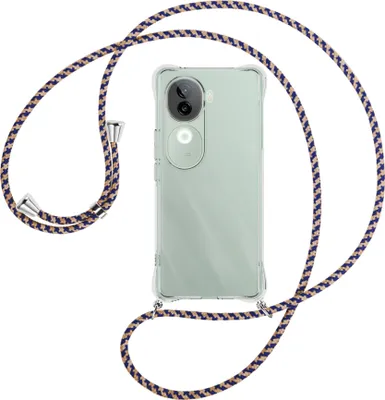 Produktbild von Handykette Backcover-Schutzhülle mit Band (Metall silberfarben) für Vivo iQOO Z9S 5G - blau+beige