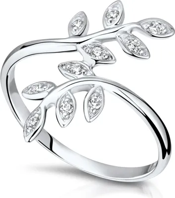 Produktbild von MATERIA Damen Ring Lorbeer Blätter 925 Silber Zirkonia rhodiniert 16-20mm #SR-125