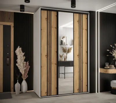 Produktbild von Kleiderschrank ASIRI 7 – 150/45 cm, weiß/Eiche handwerklich/schwarz