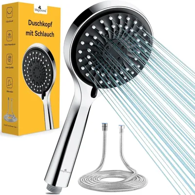 Produktbild von Handbrause mit Schlauch 59" Hochdruck 5 Strahlarten Wassersparend Schwarz