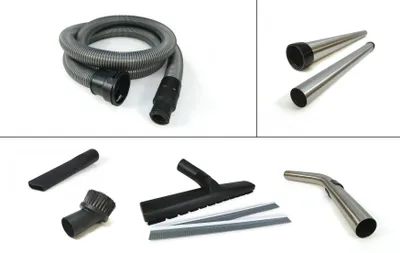 A collage of vacuum cleaner accessories against a white background.