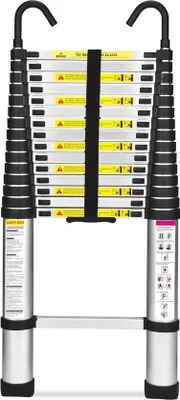 Obrázek produktu pro Teleskopický hliníkový žebřík 4,7 m s háky, nosnost 150 kg