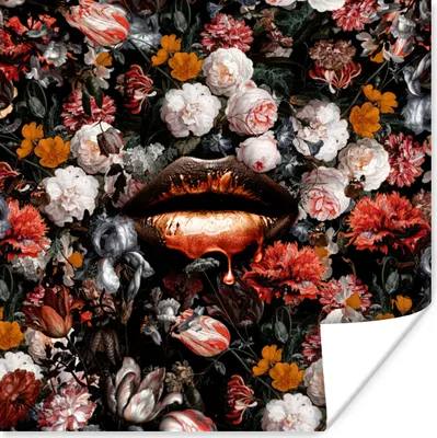 Produktbild von MuchoWow® Poster Lippen - Blumen - Farbe - Orange - Kunst - Abstrakt - Alte Meister 30x30 cm - Wandposter - Printing