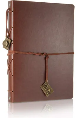 Productafbeelding van Scrapbook album, bruin leer, zelf te personaliseren, vintage fotoalbum, 60 zwarte pagina's, groot formaat: 27,5 x 20,5 cm