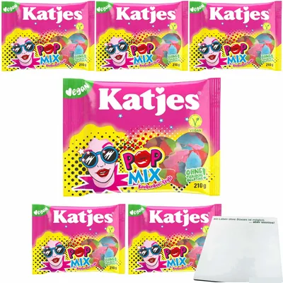 Produktbild von Katjes Pop-Mix Kaubonbon mit Fruchtgummi 6er Pack (6x210g Packung) + usy Block