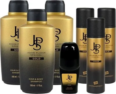 Produktbild von John Player Special GOLD Hair & Body Shampoo 3x500 ml + Deo Spray 3x150 ml + Deo Roll-On 50 ml