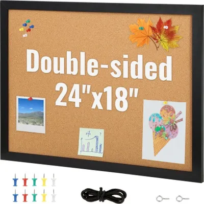Image de Tableau d'affichage en liège - 61x45,7 cm - Cadre autocollant en MDF - Montage mural - Pratique et élégant