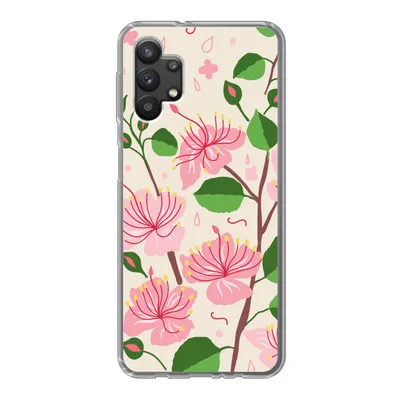 Produktbild von MuchoWow® Handyhülle Schutzhülle Hülle für Samsung Galaxy A32 5G Blume - Rosa - Blatt - Muster Silikon Softcase Handy Hülle - Softcase