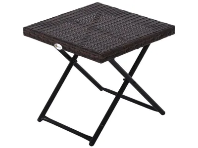 Obrázok produktu pre Záhradný stôl 867-034, odkladací stolík z polyrotangu, skladací stôl, kovový, hnedý