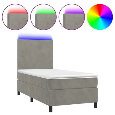Produktbild von vidaXL Boxspringbett mit Matratze & LED Hellgrau 100x200 cm Samt
