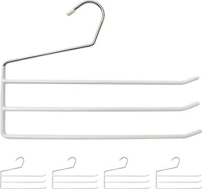 Produktbild von Relaxdays Hosenbügel mehrfach, 5er Set Mehrfachbügel, Metall, 3 Hosenstangen, offen, rutschfest, Hosen & Röcke, weiß