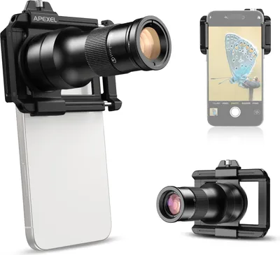 Produktbild von APEXEL APL-TM6 Tele-Makroobjektiv-Set fuer Mobiltelefone, 6-faches Teleobjektiv + 150-mm-Makroobjektiv mit universeller Aufbewahrungstasche fuer die Telefonhalterung zum Wandern, Camping und zur Tierbeobachtung, kompatibel mit iPhone 16/15/14/13