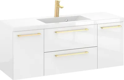 Produktbild von Rosen 120 cm Badezimmerschrank mit Waschbecken und Gold gebürstetes Griffen - Zeitloses Design für Elegantes Bad