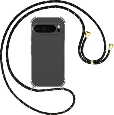 Produktbild von Handykette Backcover-Schutzhülle mit Band (Metall goldfarben) für Google Pixel 9 Pro - schwarz/gold
