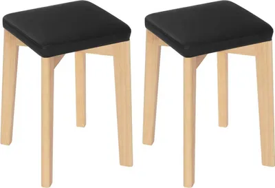 Produktbild von WOLTU 2er Set Esszimmerstühle, Massivholz, stapelbar, mit gepolstertem Polyurethanbezogenem Sitz, Schwarz