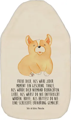 Produktbild von Mr. & Mrs. Panda Wärmflasche Corgie - Weiß - Geschenk, Bettflasche, Bettflaschen, Wärmflaschen, Plüsch, Sprüche, Welsh Corgi Pembroke, Hund, Wärmekissen, Motivation