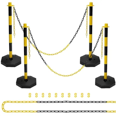Imagen del producto de 4 postes delimitadores de tráfico con base rellenable y cadena