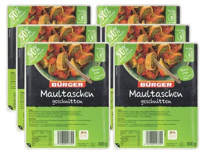 Produktbild von BÜRGER Maultaschen geschnitten – Fertig zum Braten, Schwäbische Teigtaschen mit Spinat & Speck, Schnell & Herzhaft, 6 Beutel á 300g