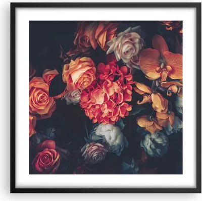Produktbild von Gerahmtes Poster - Schwarzer Rahmen - Blumenstrauß Blumen Rosen - 50x50 cm - Wand Bild - Wanddeko - Wandbilder - Kunstposter - Wandposter - Bilderrahmen - Bilder - Kunstdruck - P2BAC50x50-5002