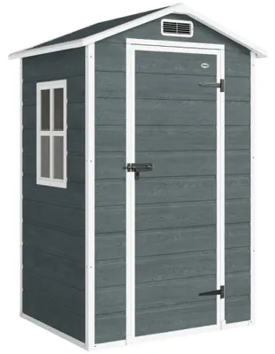 Immagine prodotto di Capanno per attrezzi - Capanno da giardino in plastica, 1,1 m² - Impermeabile - Finestra con tetto a falde - Ventilazione - Pavimento e serratura - Grigio scuro