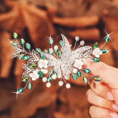 Produktbild von Braut Hochzeit Haarspangen Grün Kristall Barrette Haarkamm Schmetterling Blume Kopfschmuck Prom Haarschmuck für Damen | Haarkamm, Schmetterling, Blume, Kopfschmuck, Braut, Haarschmuck