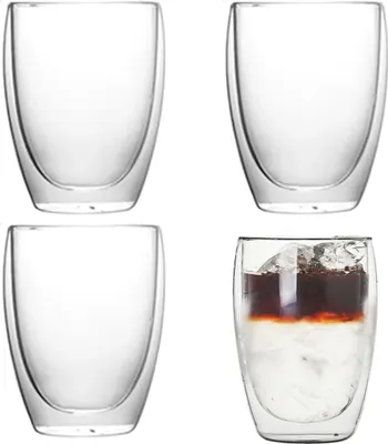 Produktbild von Doppelwandige Gläser | 345 ml | 4 Stück | ohne Henkel Latte Kaffee Thermo Becher Tee Thermogläser für Cappuccino Macchiato Tee Kaffeegläser Glastasse
