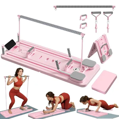 Produktbild von Pilatesboard Pilates-Reformer Klappbar - 150 kg belastbar - Mit Pilatesstange und Widerstandsbändern - Für Zuhause