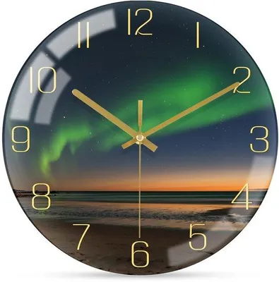 Image de Horloge moderne en verre de 25 cm, horloge murale silencieuse « étoiles » pour la cuisine, la chambre, le bureau ou la décoration