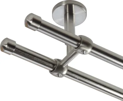 Produktbild von Gardinenstange Set Edelstahl Look Metall Ø 16mm Deckenbefestigung 2-lauf Kappe, Länge wählbar D21 E17 E17